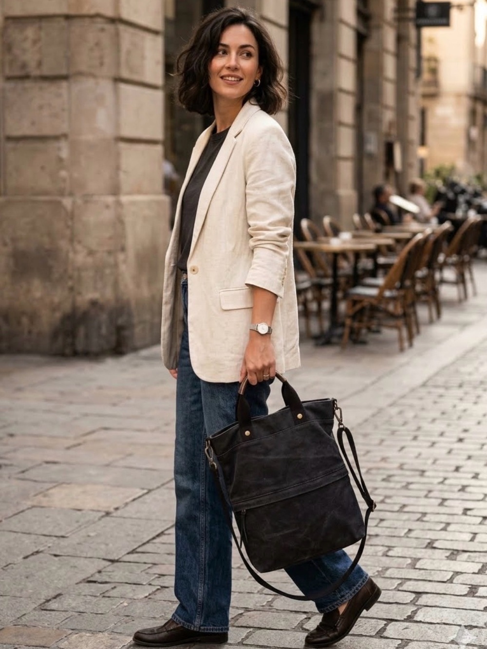 “Feed Projects” Black Convertible Tote with Detachable Strap